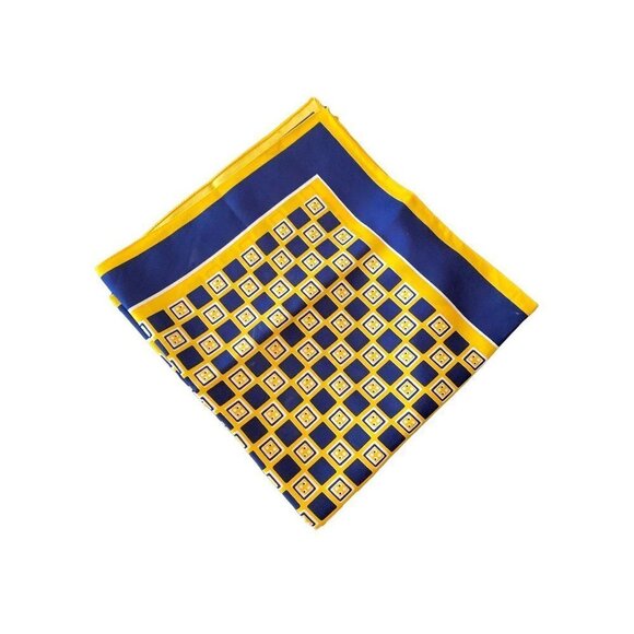 Navy Blue Gold Geometric Square Print Scarf - Picture 3 of 4